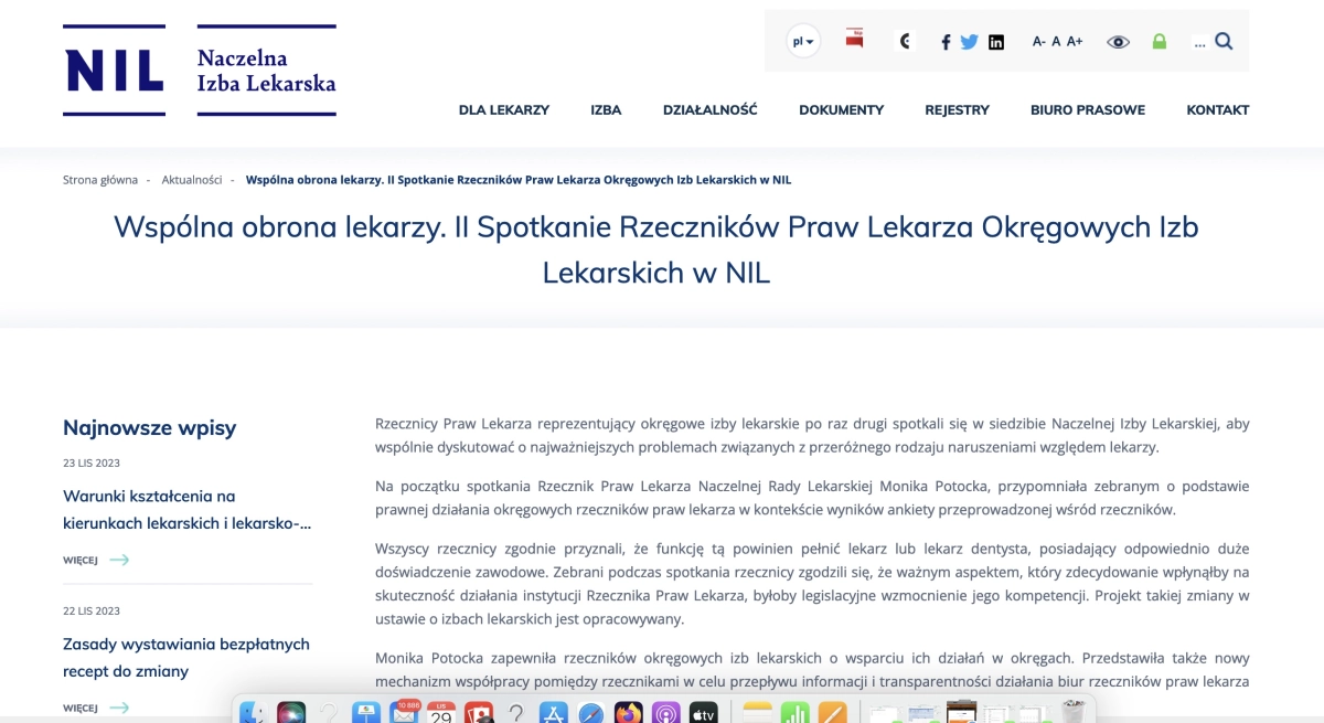 Wspólna obrona lekarzy. II Spotkanie Rzeczników Praw Lekarza Okręgowych Izb Lekarskich w NIL